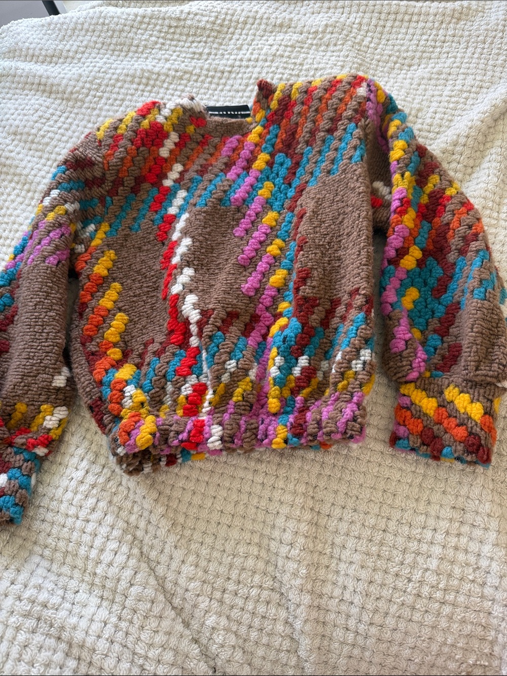 Kostumn1 Chunky Multicolor Crochet Sweater - Brown Base made in Italy
